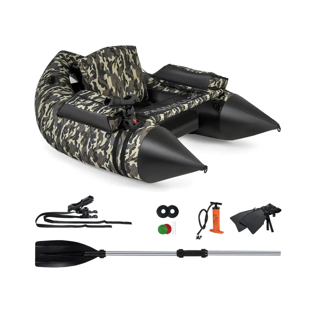 350 LBS Inflatable Fishing Float Tube with Adjustable Backrest and Backpack Straps-Camouflage - Camouflage - Water