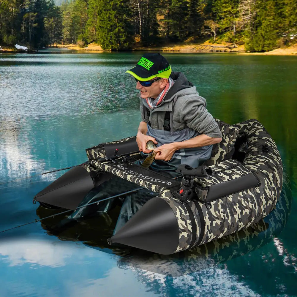 350 LBS Inflatable Fishing Float Tube with Adjustable Backrest and Backpack Straps-Camouflage - Camouflage - Water