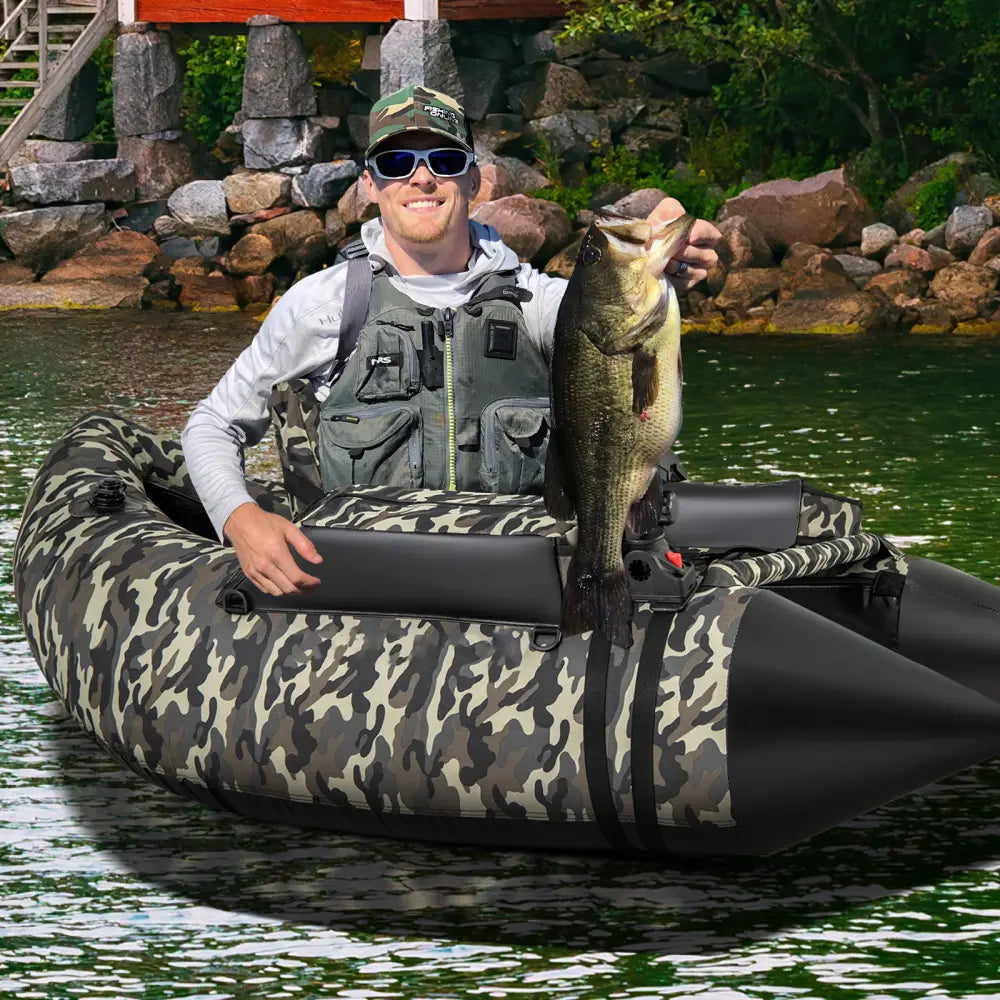 350 LBS Inflatable Fishing Float Tube with Adjustable Backrest and Backpack Straps-Camouflage - Camouflage - Water