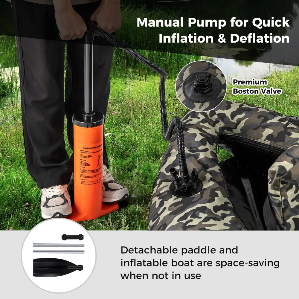 350 LBS Inflatable Fishing Float Tube with Adjustable Backrest and Backpack Straps-Camouflage - Camouflage - Water