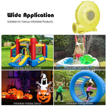 350 Watt 0.5 HP Air Blower Pump Fan for Inflatable Bounce House and Bouncy Castle-Yellow - Yellow - Air Blowers