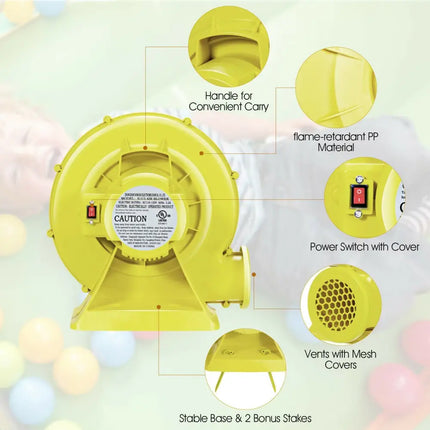 350 Watt 0.5 HP Air Blower Pump Fan for Inflatable Bounce House and Bouncy Castle-Yellow - Yellow - Air Blowers