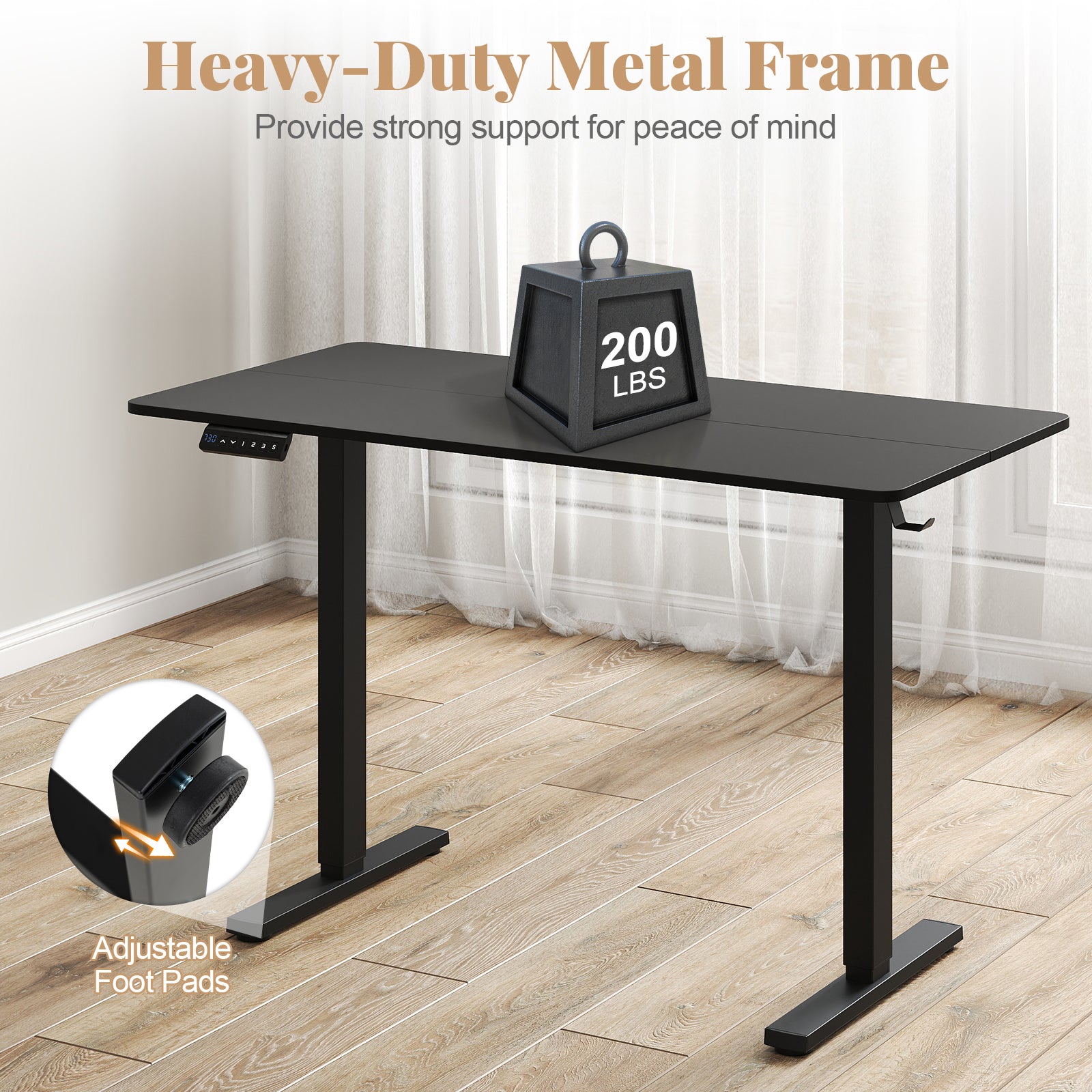 48 Inch x 24 Inch Ergonomic Electric Standing Desk with 3 Memory Settings for Home Office-Black