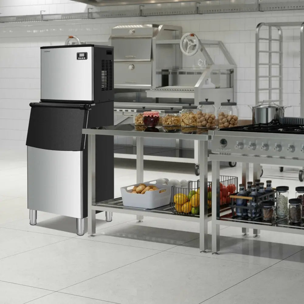 353LBS/24H Split Commercial Ice Maker with 198 LBS Storage Bin - Silver - Ice Makers