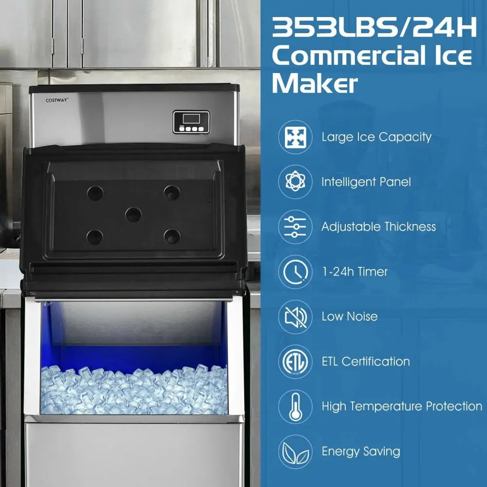 353LBS/24H Split Commercial Ice Maker with 198 LBS Storage Bin Costway