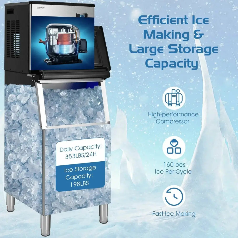 353LBS/24H Split Commercial Ice Maker with 198 LBS Storage Bin Costway