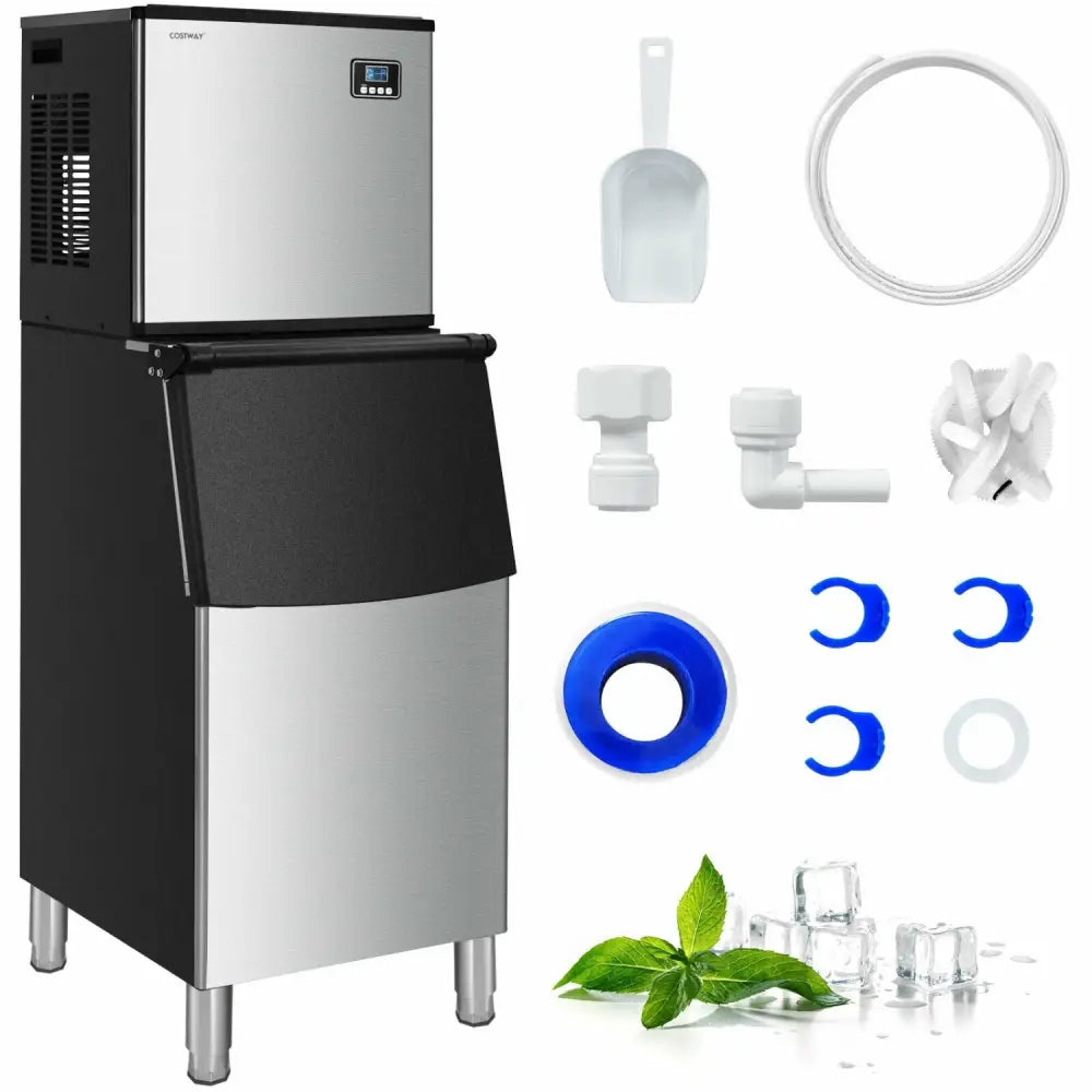 353LBS/24H Split Commercial Ice Maker with 198 LBS Storage Bin - Silver - Ice Makers