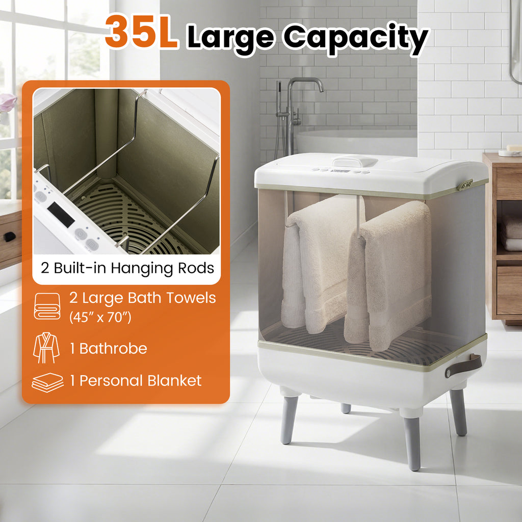 35L Large Towel Warmer with Heating and Drying Modes for Bathroom-Beige