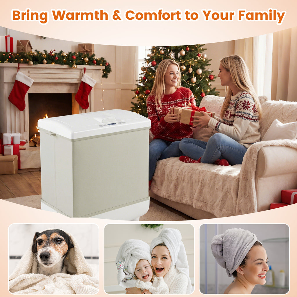 35L Large Towel Warmer with Heating and Drying Modes for Bathroom-Beige