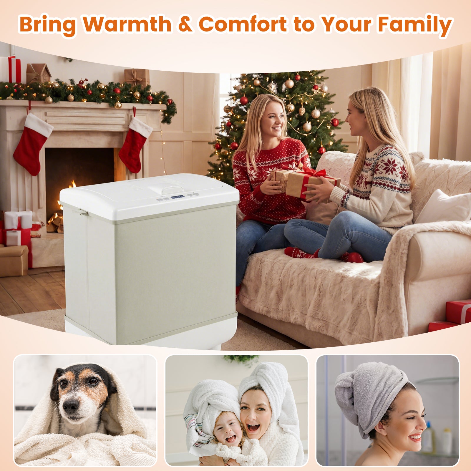35L Large Towel Warmer with Heating and Drying Modes for Bathroom-Beige