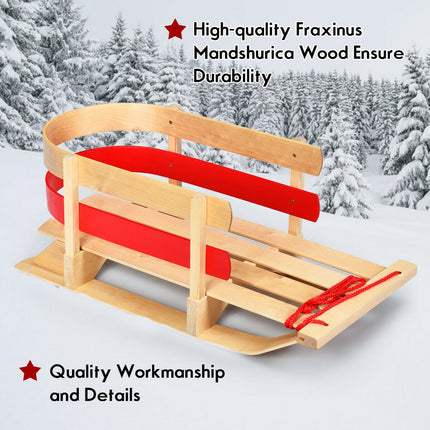 Outdoor Play Baby Kids Wooden Sled w/ Solid Wood Seat