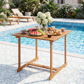 35.5" Acacia Wood Outdoor Dining Table with Umbrella Hole and Reinforced Crossbar for 4