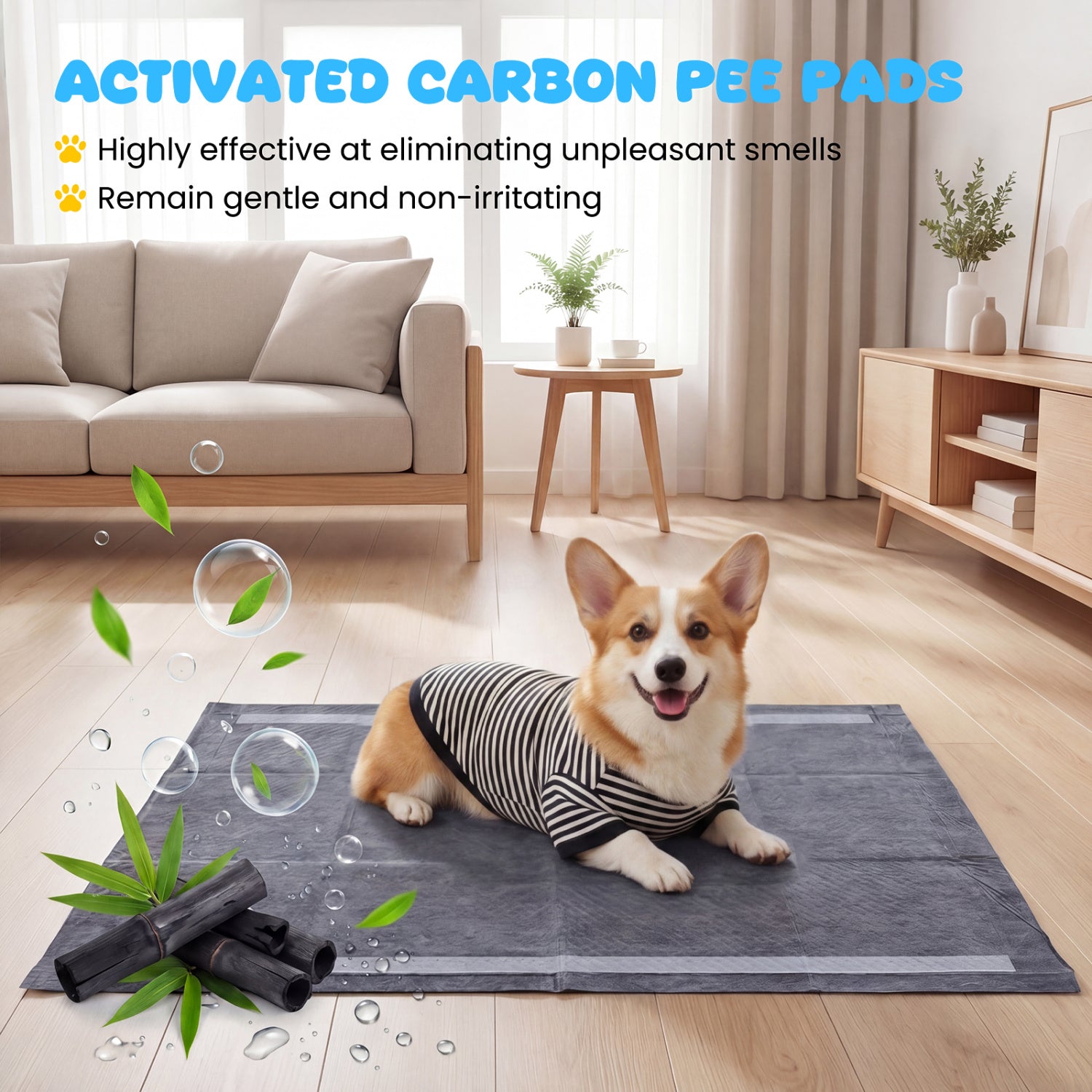 35.5" x 24" Charcoal Dog Pee Pads 6-Layer for Dogs-Black