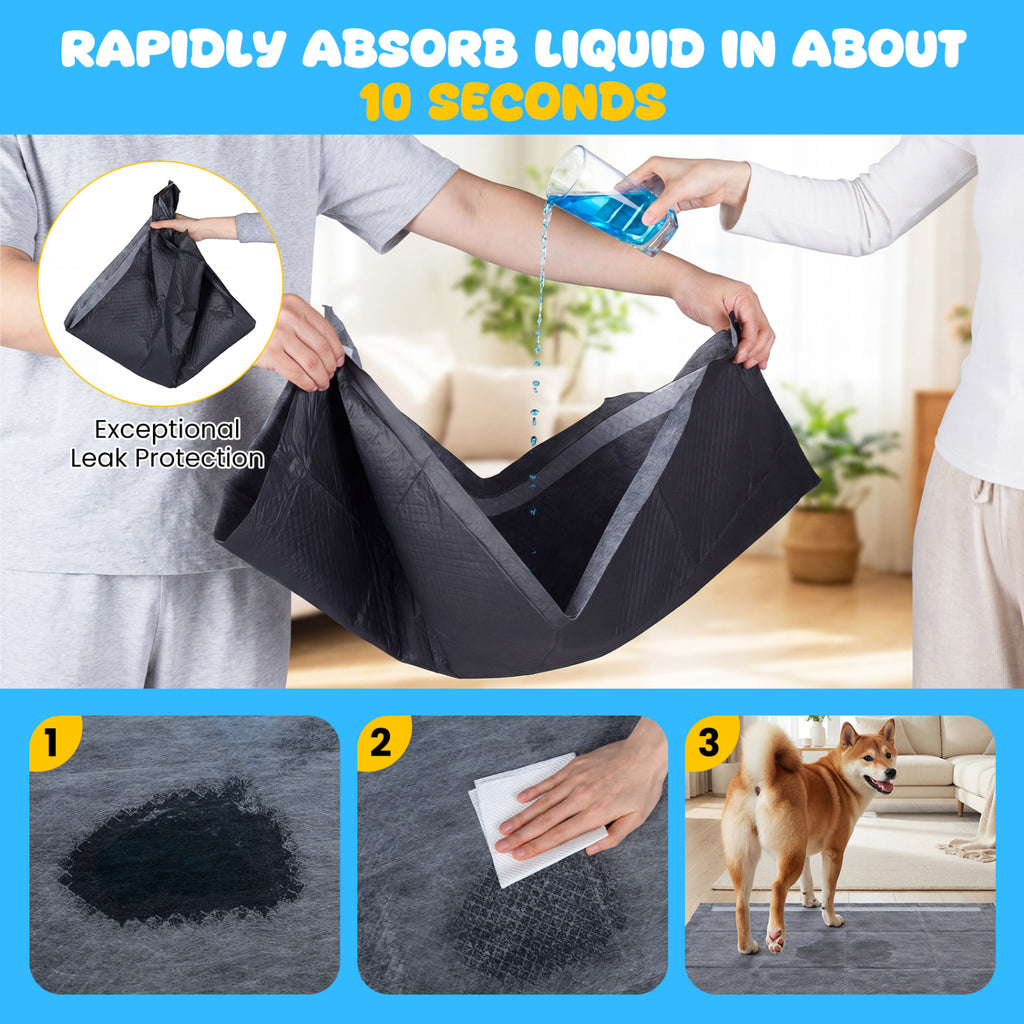35.5" x 24" Charcoal Dog Pee Pads 6-Layer for Dogs-Black