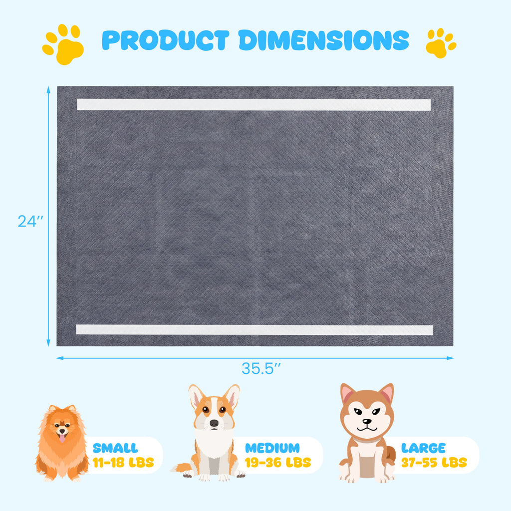 35.5" x 24" Charcoal Dog Pee Pads 6-Layer for Dogs-Black