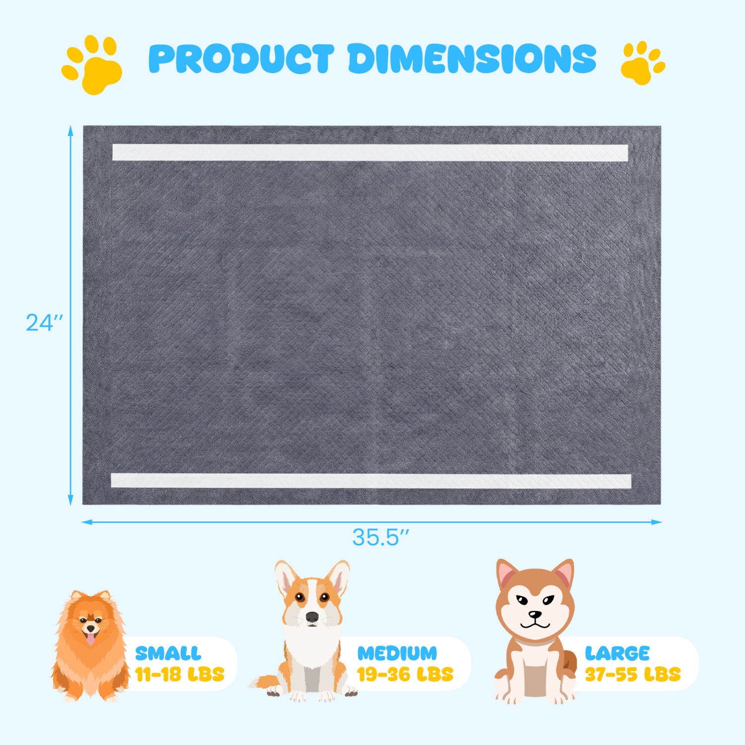 35.5" x 24" Charcoal Dog Pee Pads 6-Layer for Dogs-Black