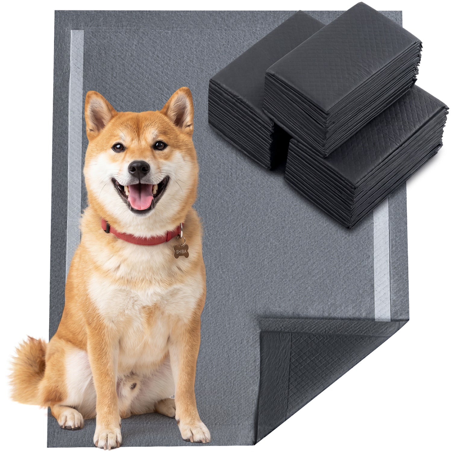 35.5" x 24" Charcoal Dog Pee Pads 6-Layer for Dogs-Black