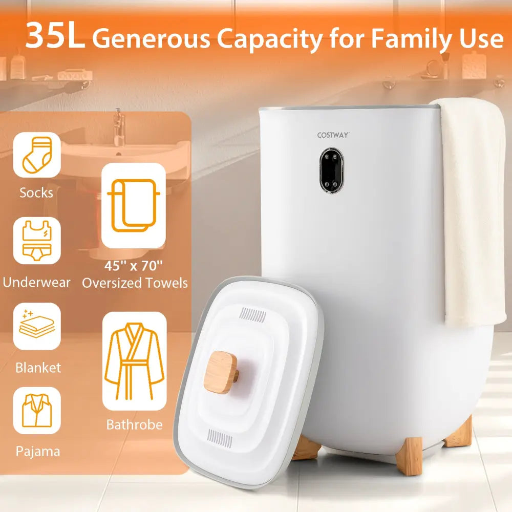 35L Large Home Towel Warmer Bucket with Auto Shut-off Function-White - White - Dryers