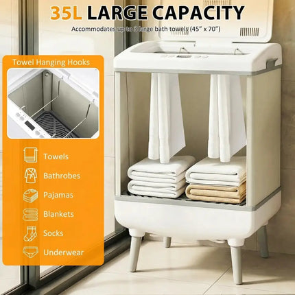 35L Large Towel Warmer with Heating and Drying Modes for Bathroom-Beige Costway