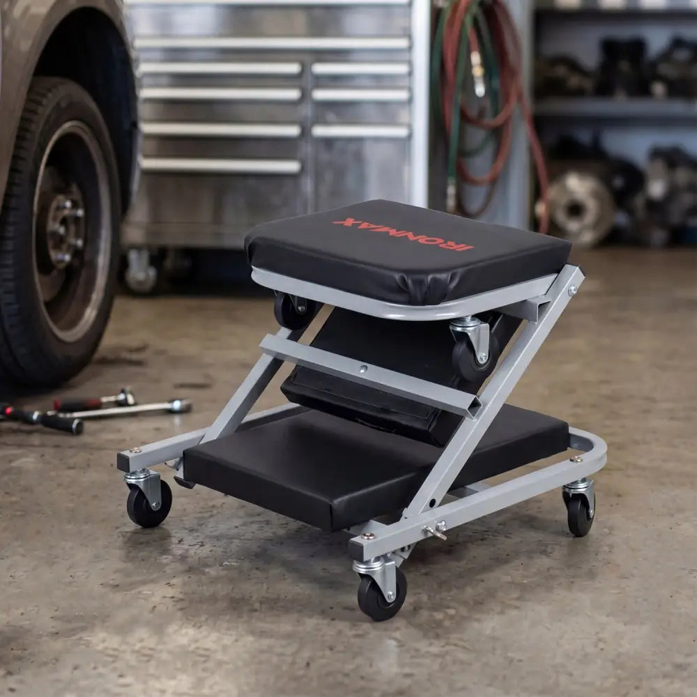 36’’ 2-in-1 Mechanic Creeper and Z-Seat with 6 Swivel Casters-Black - Black & Gray - Garages