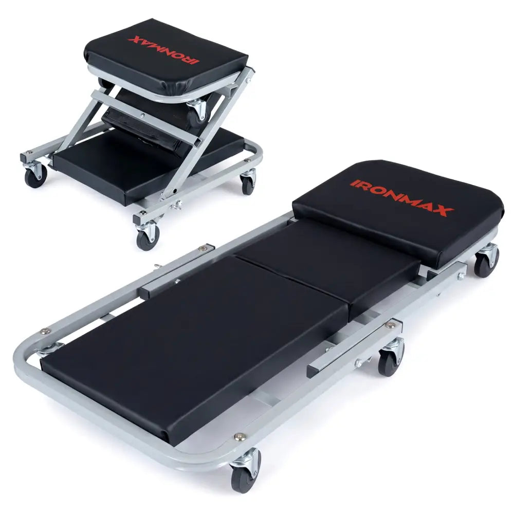 36’’ 2-in-1 Mechanic Creeper and Z-Seat with 6 Swivel Casters-Black - Black & Gray - Garages