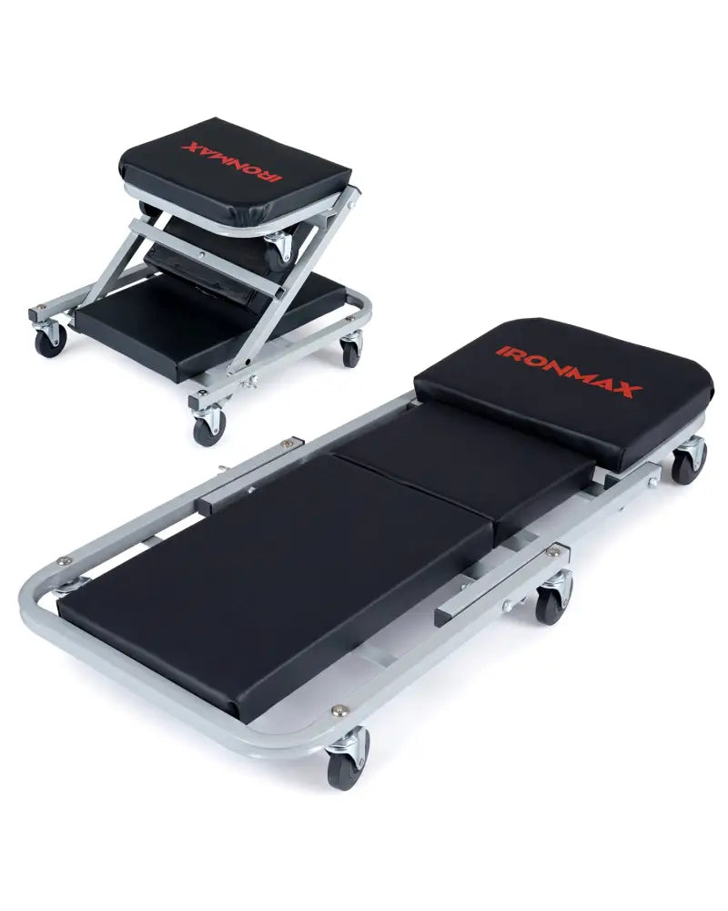 36’’ 2-in-1 Mechanic Creeper and Z-Seat with 6 Swivel Casters-Black - Black & Gray - Garages
