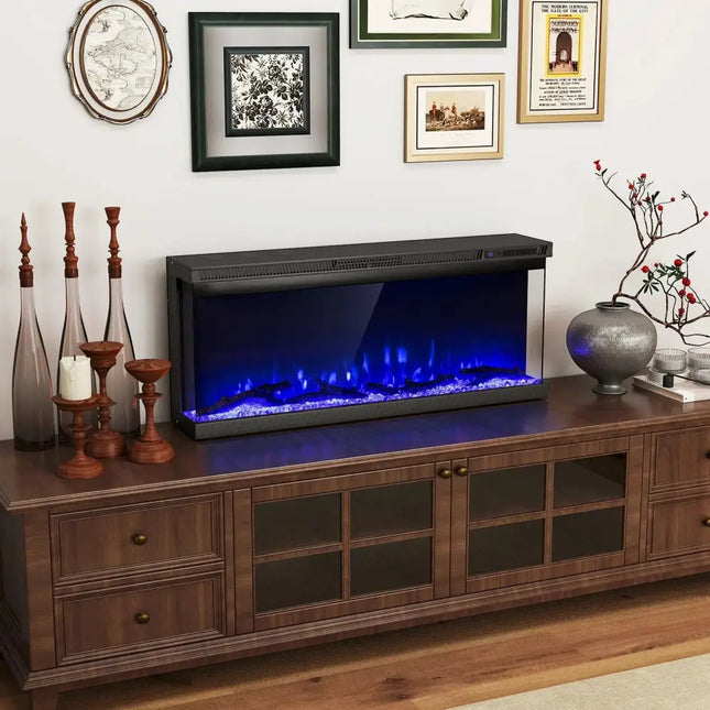 36/40/50/60 Inch Wide 3-Sided Electric Fireplace Insert with Remote Control and 12 Flame Colors-40 inches Costway