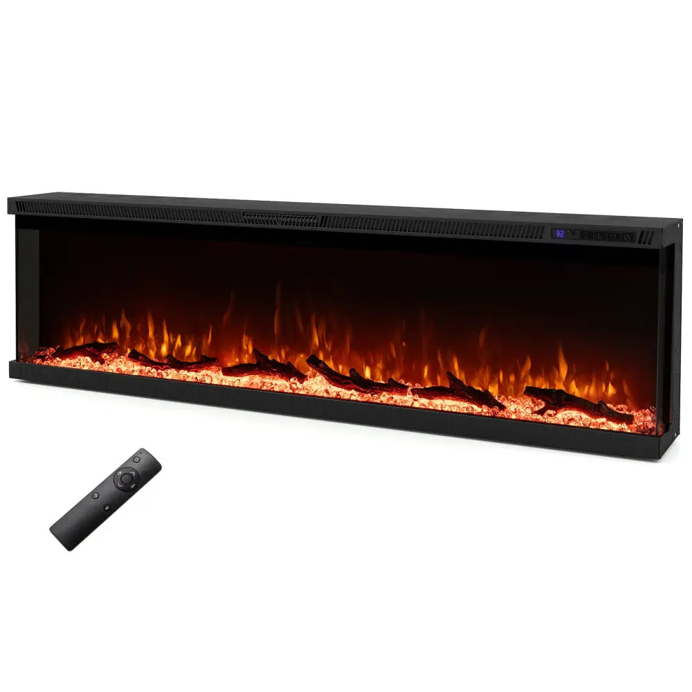 36/40/50/60 Inch Wide 3-Sided Electric Fireplace Insert with Remote Control and 12 Flame Colors-60 inch - Fireplaces