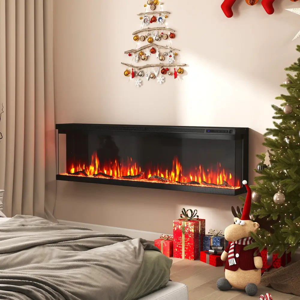 36/40/50/60 Inch Wide 3-Sided Electric Fireplace Insert with Remote Control and 12 Flame Colors-60 inch - Fireplaces
