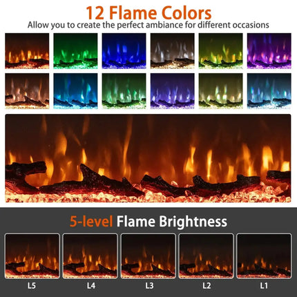 36/40/50/60 Inch Wide 3-Sided Electric Fireplace Insert with Remote Control and 12 Flame Colors-40 inches Costway
