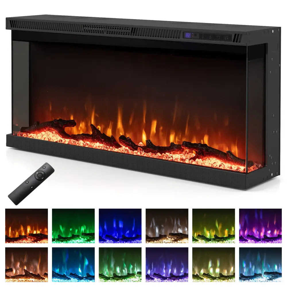 36/40/50/60 Inch Wide 3-Sided Electric Fireplace Insert with Remote Control and 12 Flame Colors-36 Inch - Fireplaces