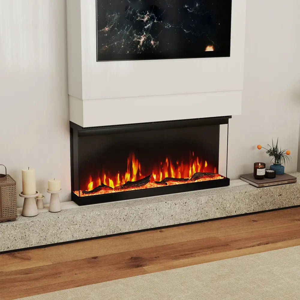 36/40/50/60 Inch Wide 3-Sided Electric Fireplace Insert with Remote Control and 12 Flame Colors-36 Inch - Fireplaces