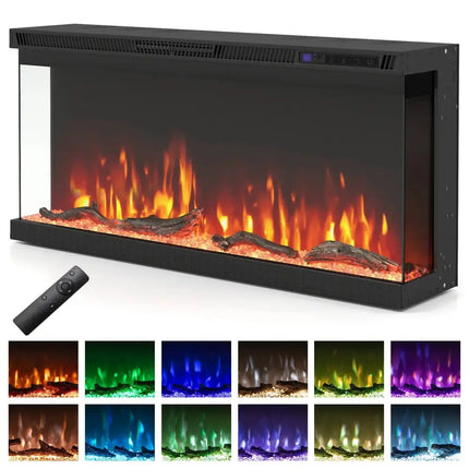 36/40/50/60 Inch Wide 3-Sided Electric Fireplace Insert with Remote Control and 12 Flame Colors-36 Inch Costway