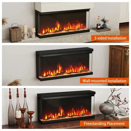 36/40/50/60 Inch Wide 3-Sided Electric Fireplace Insert with Remote Control and 12 Flame Colors-36 Inch Costway