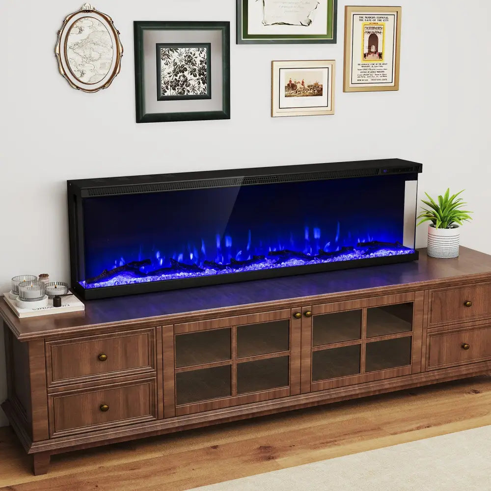 36/40/50/60 Inch Wide 3-Sided Electric Fireplace Insert with Remote Control and 12 Flame Colors-60 inch - Fireplaces