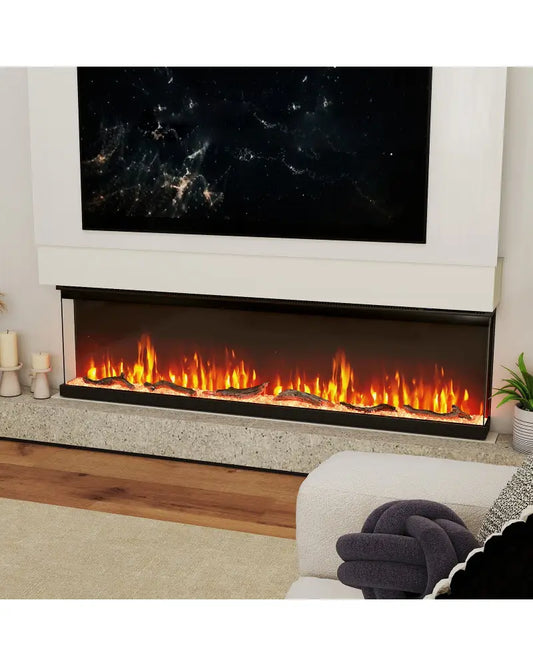 36/40/50/60 Inch Wide 3-Sided Electric Fireplace Insert with Remote Control and 12 Flame Colors-60 inch - Fireplaces