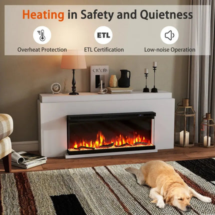 36/40/50/60 Inch Wide 3-Sided Electric Fireplace Insert with Remote Control and 12 Flame Colors-40 inches Costway