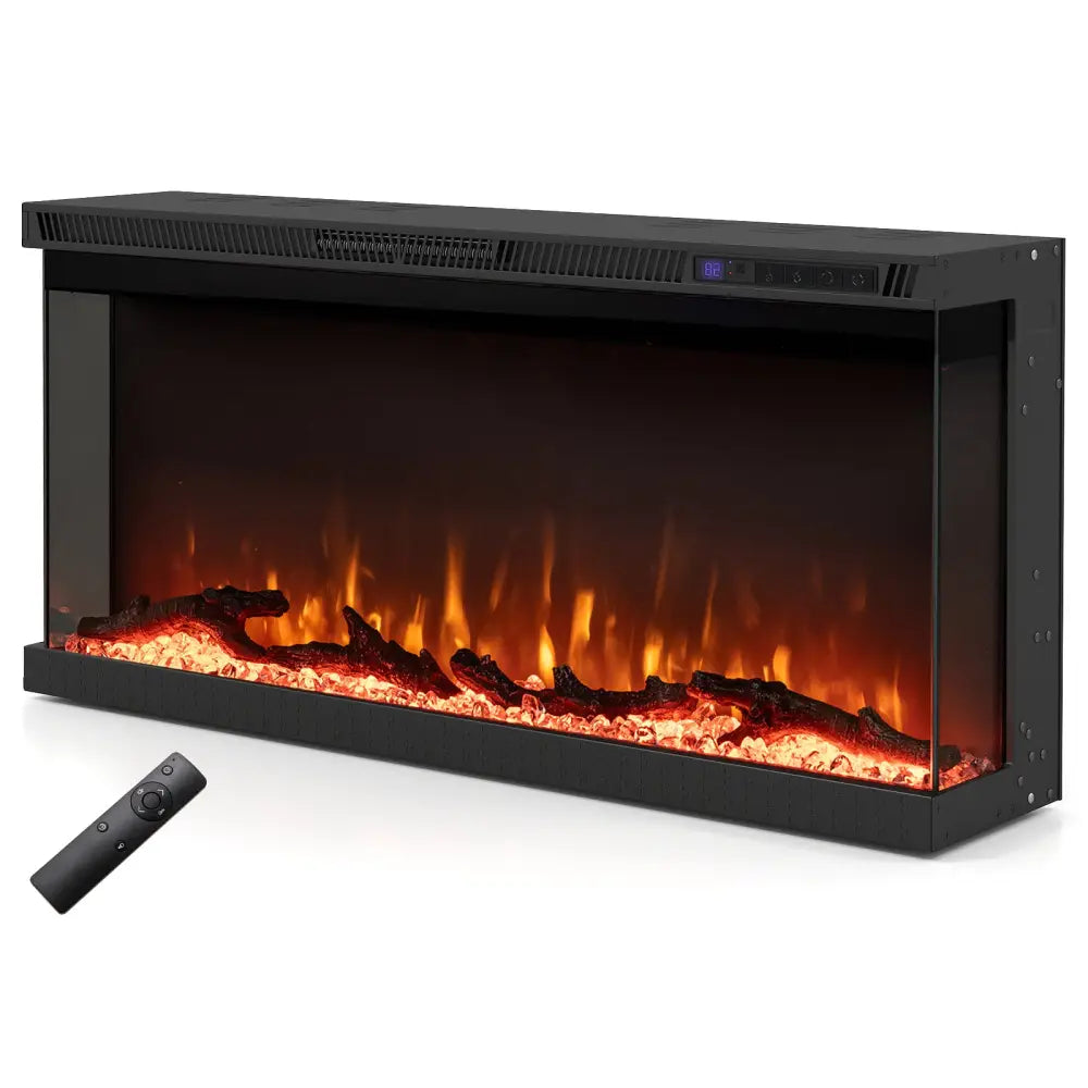 36/40/50/60 Inch Wide 3-Sided Electric Fireplace Insert with Remote Control and 12 Flame Colors-36 Inch - Fireplaces