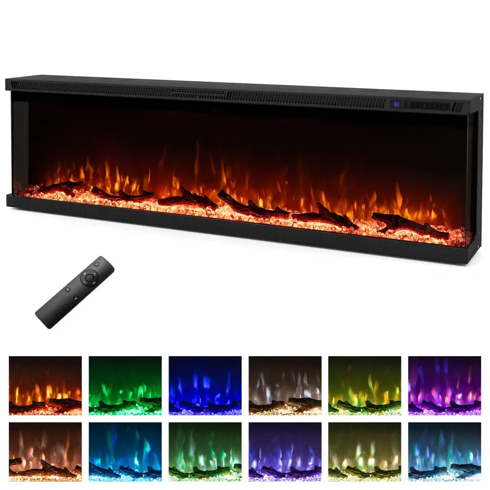 36/40/50/60 Inch Wide 3-Sided Electric Fireplace Insert with Remote Control and 12 Flame Colors-60 inch - Fireplaces