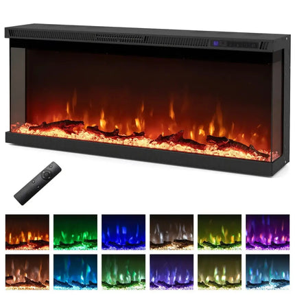 36/40/50/60 Inch Wide 3-Sided Electric Fireplace Insert with Remote Control and 12 Flame Colors-40 inches Costway