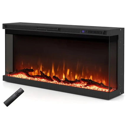 36/40/50/60 Inch Wide 3-Sided Electric Fireplace Insert with Remote Control and 12 Flame Colors-36 Inch Costway