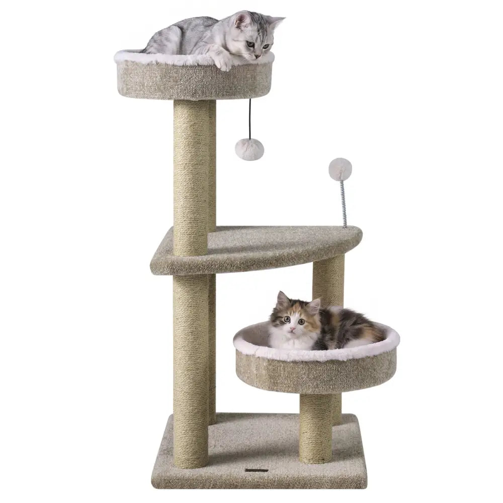 36’’ Carpeted Cat Tree with Plush Perches Scratching Posts and Dangling Ball - Cat Trees Condos & Scratchers