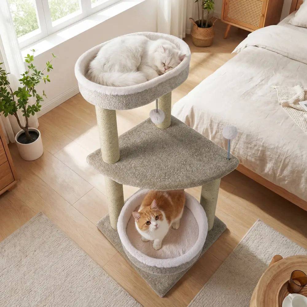 36’’ Carpeted Cat Tree with Plush Perches Scratching Posts and Dangling Ball - Cat Trees Condos & Scratchers