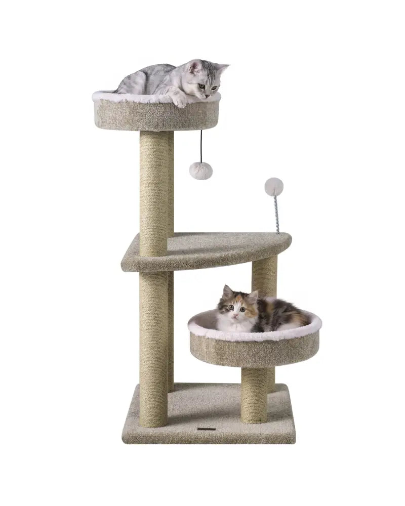 36’’ Carpeted Cat Tree with Plush Perches Scratching Posts and Dangling Ball - Cat Trees Condos & Scratchers