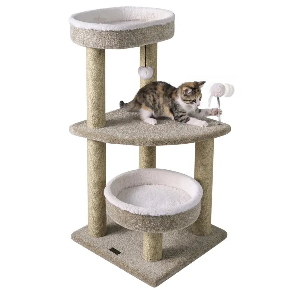 36’’ Carpeted Cat Tree with Plush Perches Scratching Posts and Dangling Ball - Cat Trees Condos & Scratchers