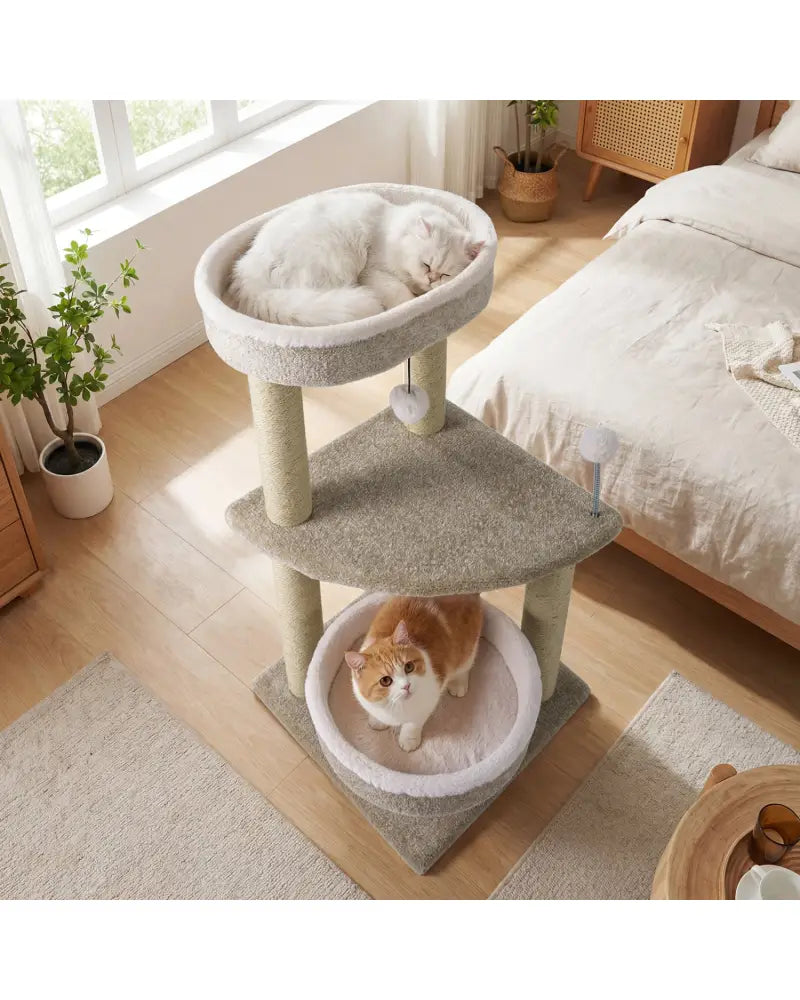 36’’ Carpeted Cat Tree with Plush Perches Scratching Posts and Dangling Ball - Cat Trees Condos & Scratchers