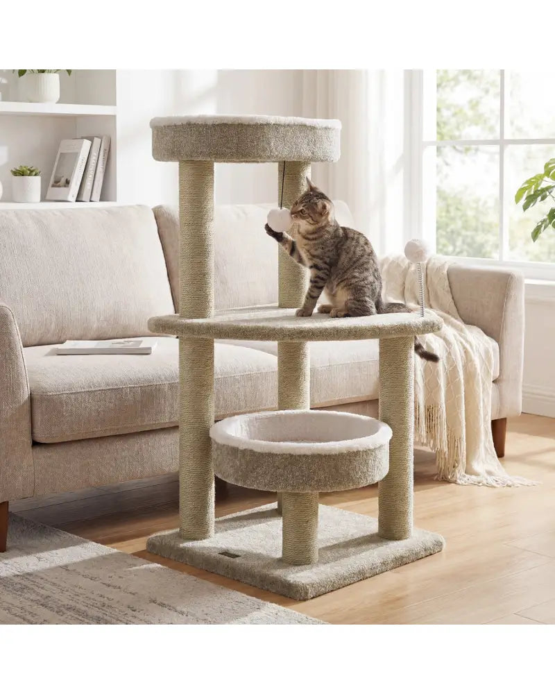 36’’ Carpeted Cat Tree with Plush Perches Scratching Posts and Dangling Ball - Cat Trees Condos & Scratchers