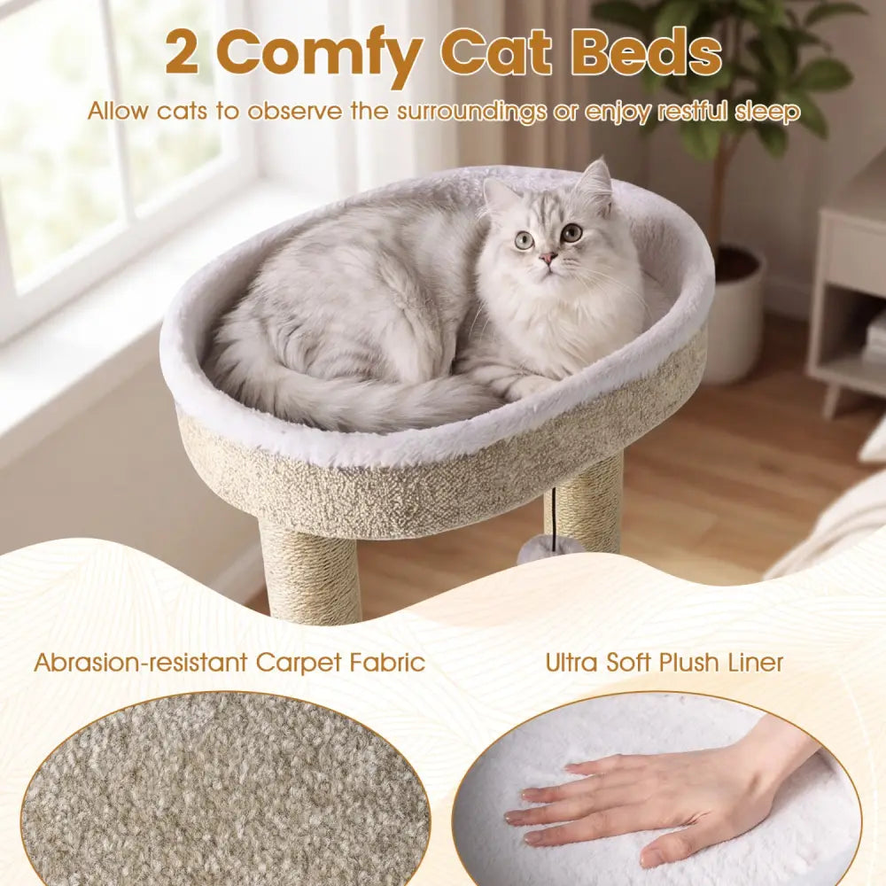 36’’ Carpeted Cat Tree with Plush Perches Scratching Posts and Dangling Ball - Cat Trees Condos & Scratchers