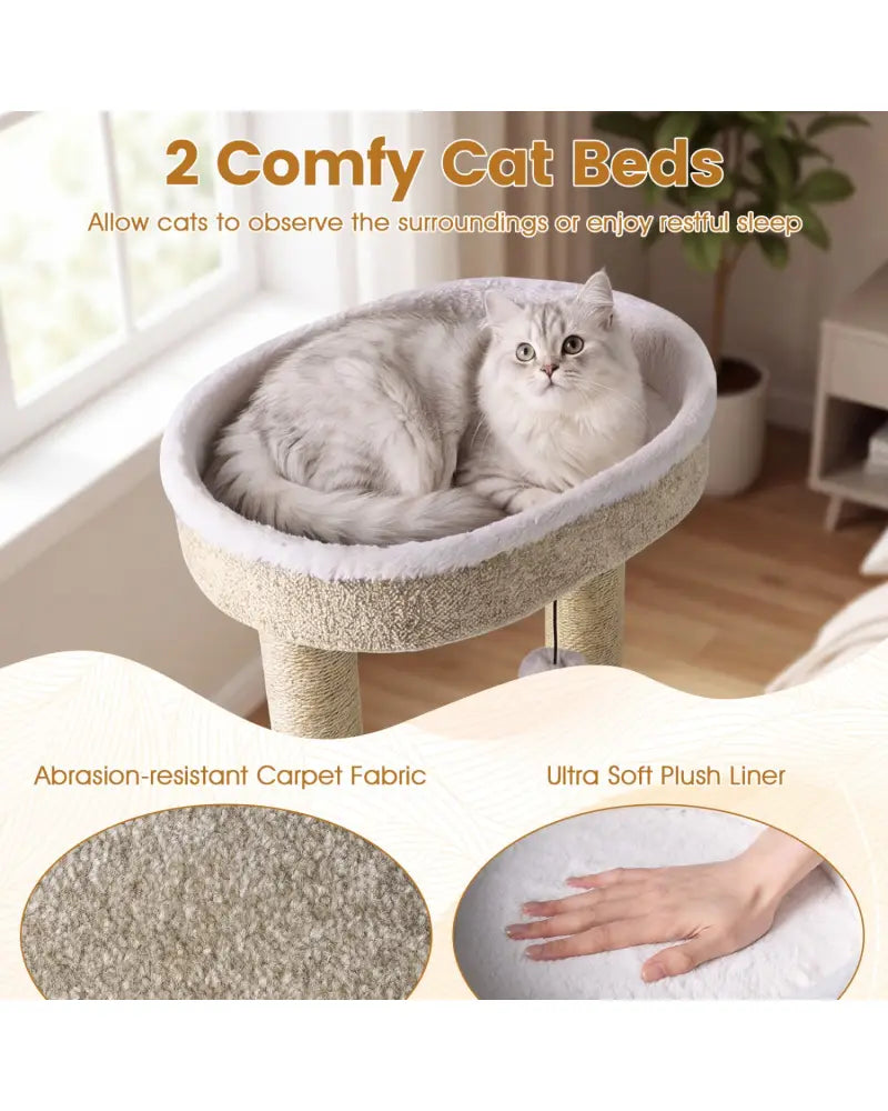 36’’ Carpeted Cat Tree with Plush Perches Scratching Posts and Dangling Ball - Cat Trees Condos & Scratchers