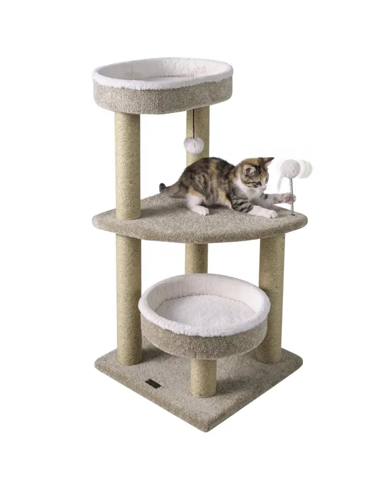 36’’ Carpeted Cat Tree with Plush Perches Scratching Posts and Dangling Ball - Cat Trees Condos & Scratchers